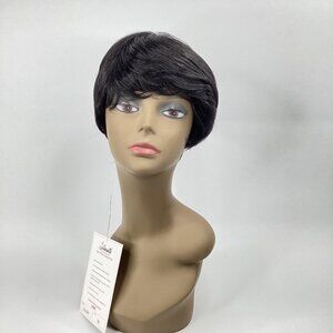 Ellen 1B Off Black Straight Pixie w/ Bang Brown Classic Cap Synthetic Adjustable